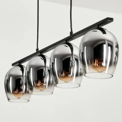 Suspension Verre 15cm Vevino Chrome, Clair, Fumé, 4 lumières