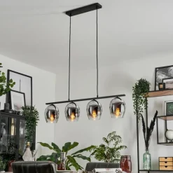 Suspension Verre 15cm Vevino Chrome, Clair, Fumé, 4 lumières