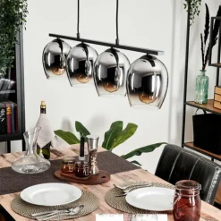 Suspension Verre 15cm Vevino Chrome, Clair, Fumé, 4 lumières