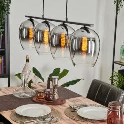 Suspension Verre 20cm Vevino Chrome, Clair, Fumé, 4 lumières