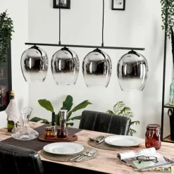 Suspension Verre 20cm Vevino Chrome, Clair, Fumé, 4 lumières