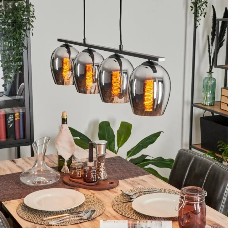 Suspension Verre 15cm Vevino Chrome, Fumé, 4 lumières