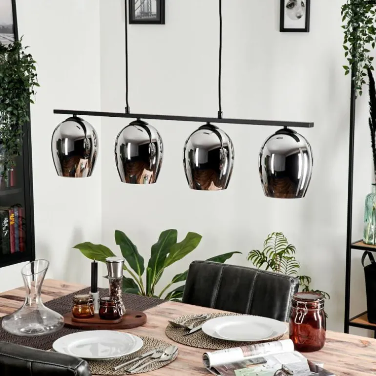 Suspension Verre 15cm Vevino Chrome, Fumé, 4 lumières