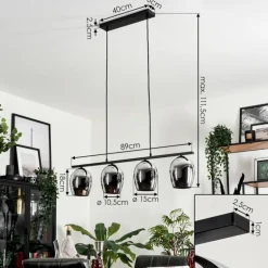 Suspension Verre 15cm Vevino Chrome, Fumé, 4 lumières