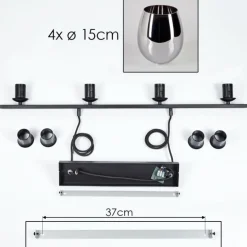 Suspension Verre 15cm Vevino Chrome, Fumé, 4 lumières