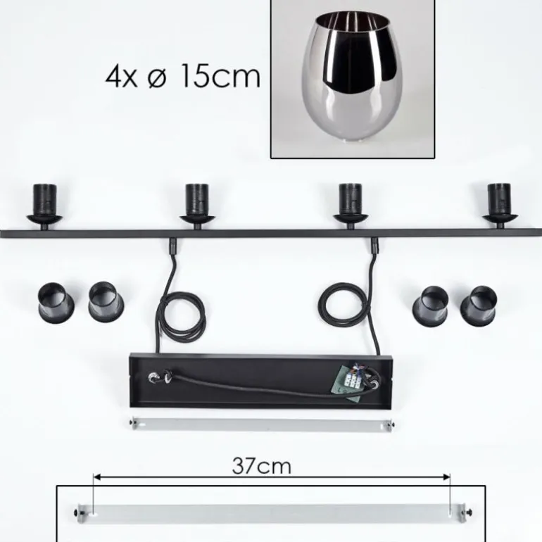 Suspension Verre 15cm Vevino Chrome, Fumé, 4 lumières