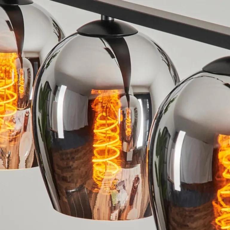 Suspension Verre 15cm Vevino Chrome, Fumé, 4 lumières