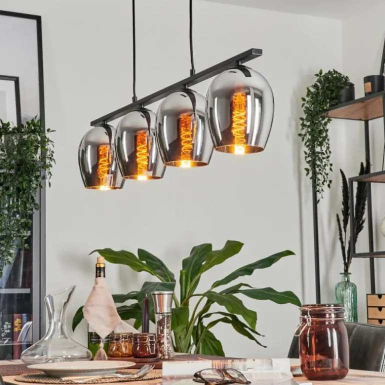 Suspension Verre 15cm Vevino Chrome, Fumé, 4 lumières