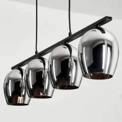 Suspension Verre 15cm Vevino Chrome, Fumé, 4 lumières