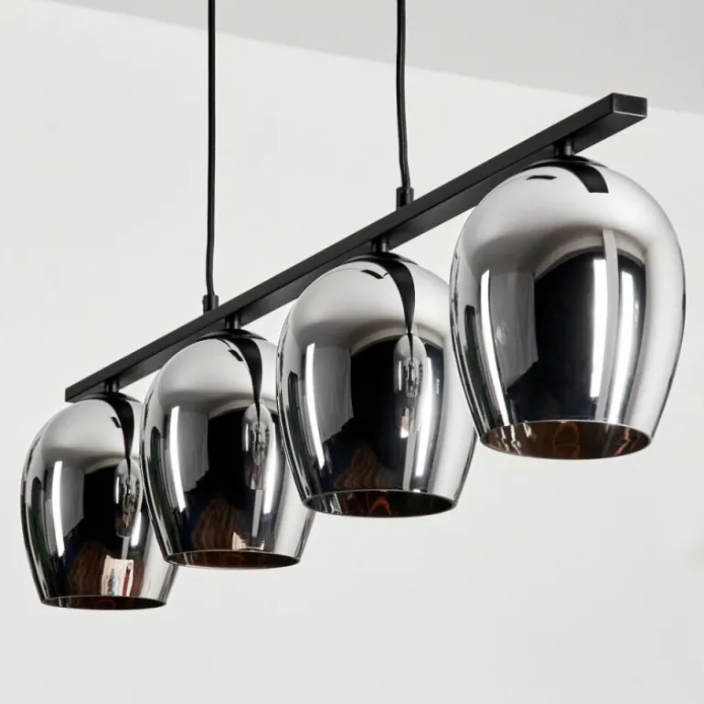 Suspension Verre 15cm Vevino Chrome, Fumé, 4 lumières