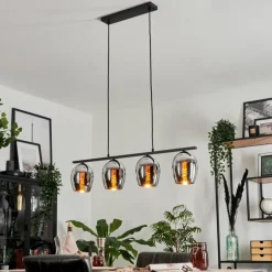 Suspension Verre 15cm Vevino Chrome, Fumé, 4 lumières