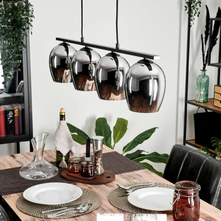 Suspension Verre 15cm Vevino Chrome, Fumé, 4 lumières