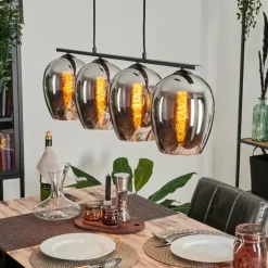 Suspension Verre 20cm Vevino Chrome, Fumé, 4 lumières