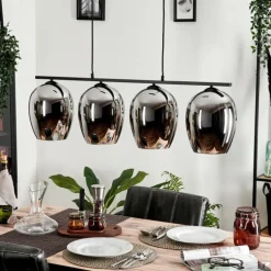 Suspension Verre 20cm Vevino Chrome, Fumé, 4 lumières