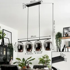 Suspension Verre 20cm Vevino Chrome, Fumé, 4 lumières