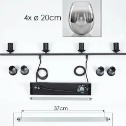 Suspension Verre 20cm Vevino Chrome, Fumé, 4 lumières