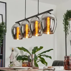 Suspension Verre 20cm Vevino Chrome, Fumé, 4 lumières