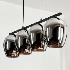 Suspension Verre 20cm Vevino Chrome, Fumé, 4 lumières