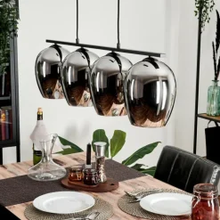 Suspension Verre 20cm Vevino Chrome, Fumé, 4 lumières