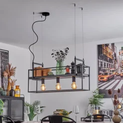 Suspension Victorine Chrome, Noir, 3 lumières