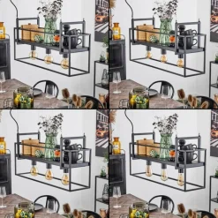 Suspension Victorine Chrome, Noir, 3 lumières