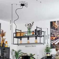 Suspension Victorine Chrome, Noir, 3 lumières