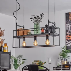 Suspension Victorine Chrome, Noir, 3 lumières