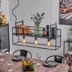 Suspension Victorine Chrome, Noir, 3 lumières