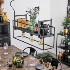 Suspension Victorine Chrome, Noir, 3 lumières