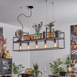 Suspension Victorine Chrome, Noir, 5 lumières