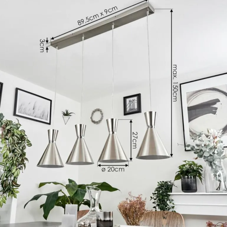 Suspension Vijes Nickel mat, 4 lumières