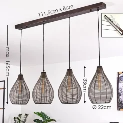 Suspension Villach Noir, 4 lumières