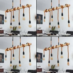 Suspension Vitlanda Brun, Bois clair, Noir, 6 lumières