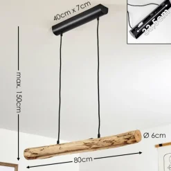 Suspension Winterthur LED Bois clair, Noir, 1 lumière