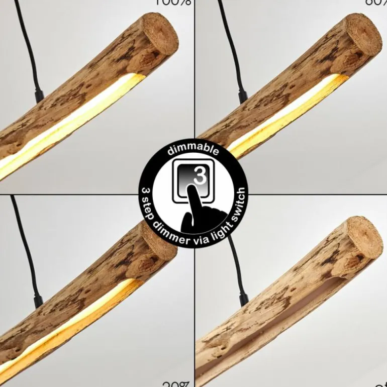 Suspension Winterthur LED Bois clair, Noir, 1 lumière