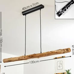 Suspension Winterthur LED Bois clair, Noir, 1 lumière