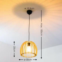 Suspension Wutt Bois clair, Noir, 1 lumière