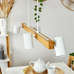 Suspension Zuoz Écru, Blanc, 4 lumières