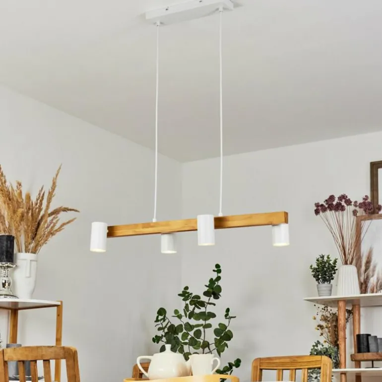 Suspension Zuoz Écru, Blanc, 4 lumières