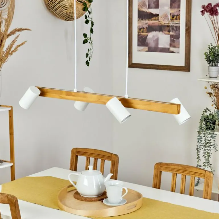 Suspension Zuoz Écru, Blanc, 4 lumières