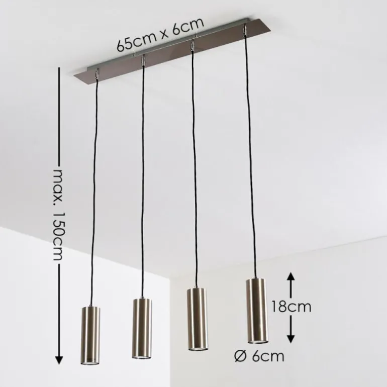 Suspension Zuoz Nickel mat, 4 lumières