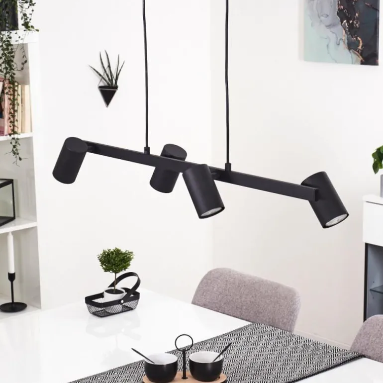 Suspension Zuoz Noir, 4 lumières