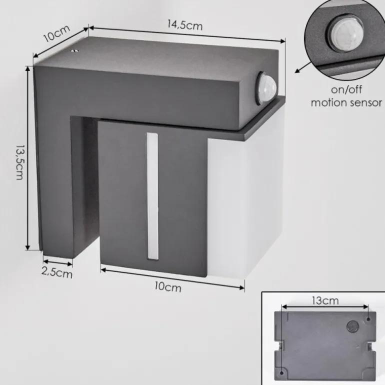 Swanek Lampe murale d´extérieur, Applique murale LED Anthracite, 1 lumière, Détecteur de mouvement