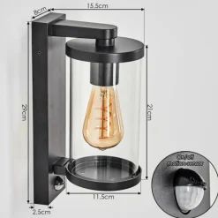 Telhada Luminaire extérieur, Lampe murale d´extérieur Noir, 1 lumière, Détecteur de mouvement