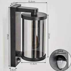 Telhada Luminaire extérieur, Lampe murale d´extérieur Noir, 1 lumière, Détecteur de mouvement