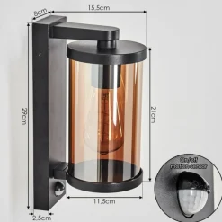 Telhada Luminaire extérieur, Lampe murale d´extérieur Noir, 1 lumière, Détecteur de mouvement