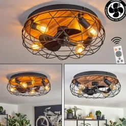 Tourais Plafonnier, Ventilateur de plafond lumineux LED Couleur bois, Noir, 4 lumières, Télécommandes