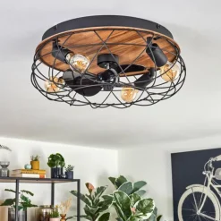 Tourais Plafonnier, Ventilateur de plafond lumineux LED Couleur bois, Noir, 4 lumières, Télécommandes