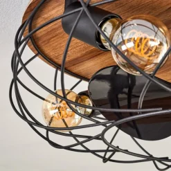 Tourais Plafonnier, Ventilateur de plafond lumineux LED Couleur bois, Noir, 4 lumières, Télécommandes