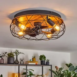 Tourais Plafonnier, Ventilateur de plafond lumineux LED Couleur bois, Noir, 4 lumières, Télécommandes